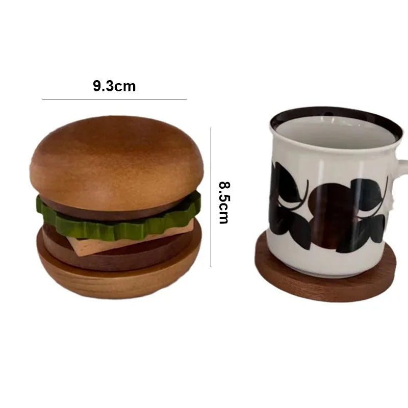 Sous tasse verre bois forme hamburger 6 pièces aimantées café thé table repas décoration originale maison intérieur écologique durable - Lebois-eco.com