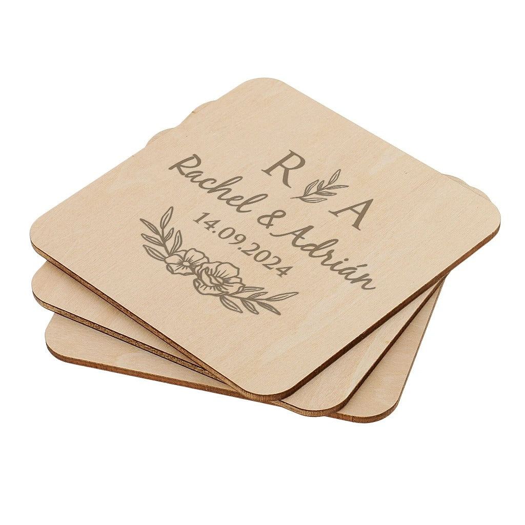 Sous-verre bois personnalisable logo texte pour particuliers professionnels évènement mariage bar restaurant fête anniversaire durable - lebois-eco.com