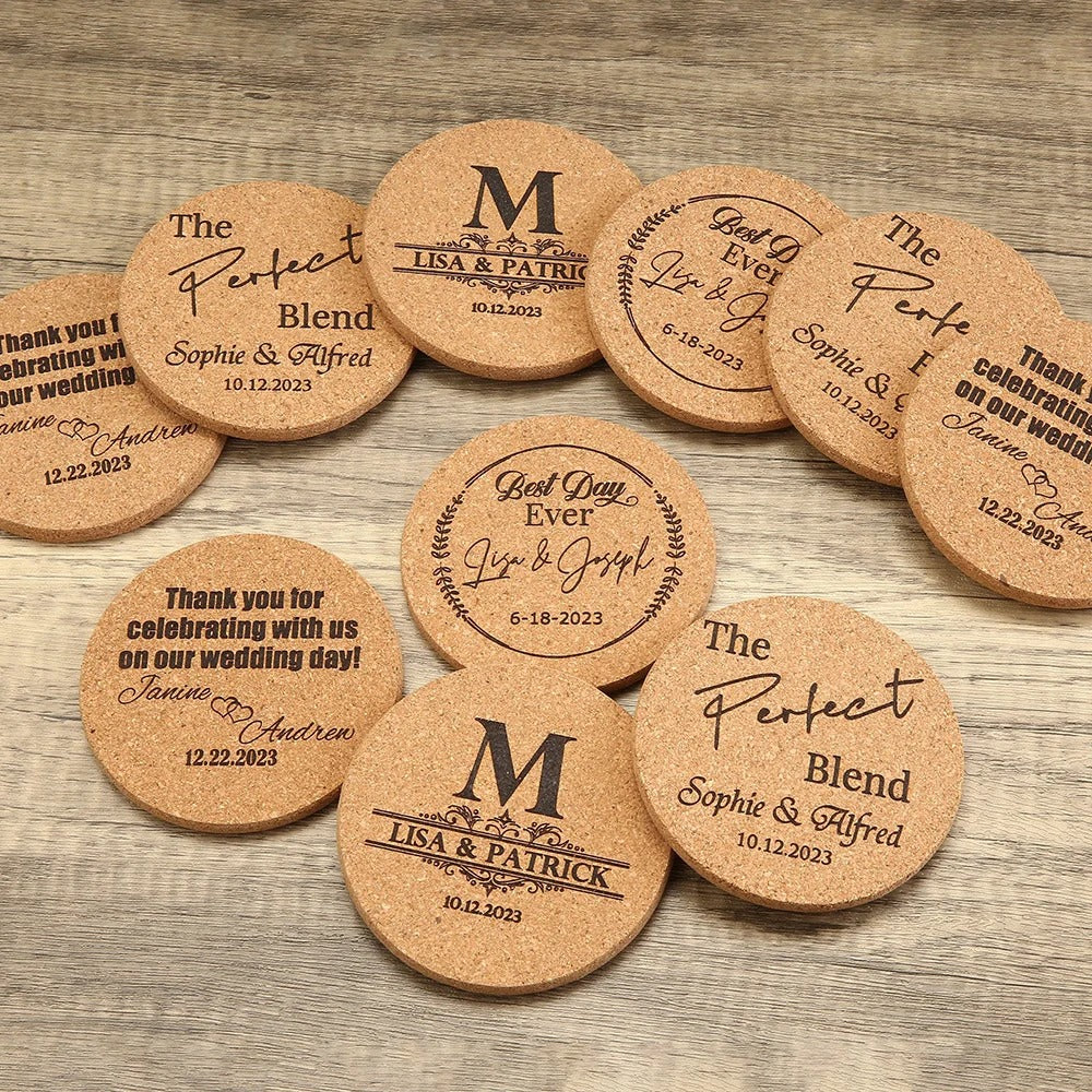Sous-verre liège personnalisable logo texte pour particuliers professionnels évènement mariage bar restaurant fête anniversaire durable - lebois-eco.com