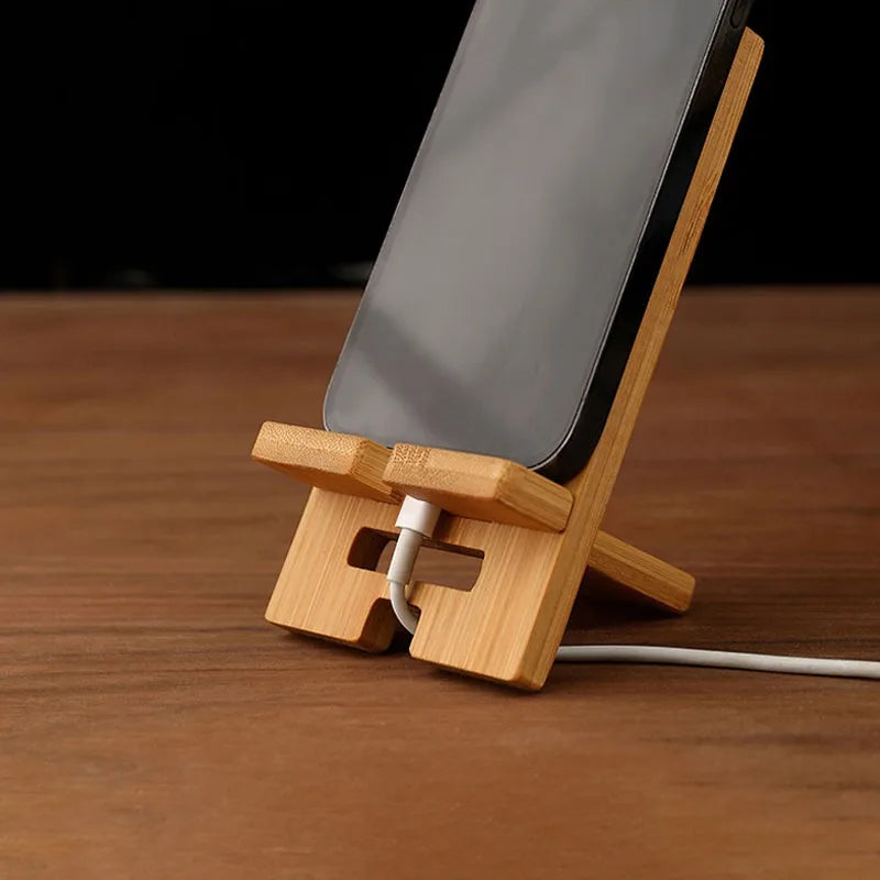 Support universel bois bambou pour téléphone portable démontable à 2 inclinaisons bureau décoration rechargement pratique durable- lebois-eco.com