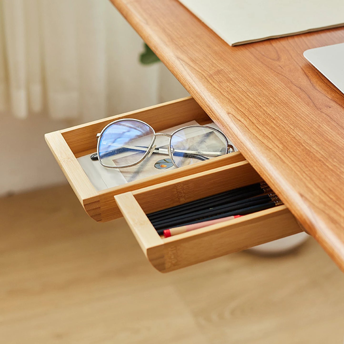 Tiroir rangement caché en bois bambou noyer à coller sous bureau table maison décoration intérieur écologique durable - lebois-eco.com