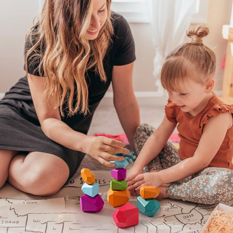 Bloc construction bois silicone multicolore éveil bébé enfant jouet jeu équilibre cadeau anniversaire Noël environnement écologique renouvelable responsable - lebois-eco.com