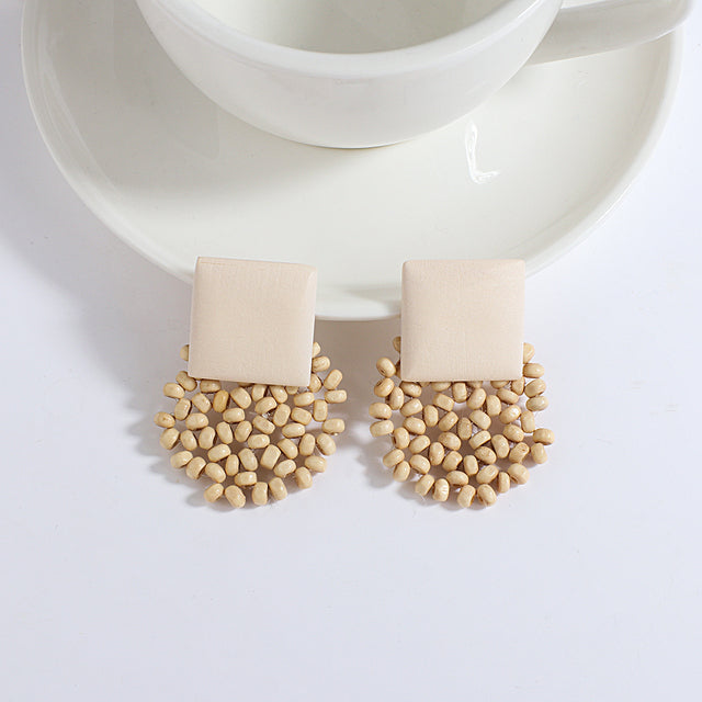 Boucle oreille bois rotin fait main artisanal bohème rétro chic été mode bijoux femme mode beauté fashion vacances cadeau environnement écologique responsable renouvelable - lebois-eco.com