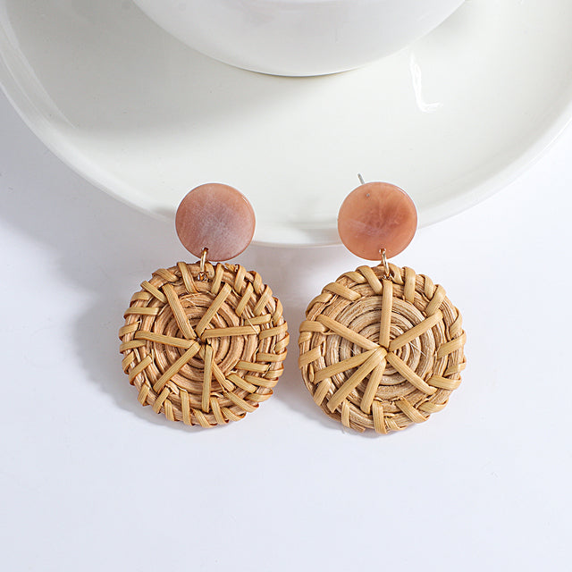 Boucle oreille bois rotin fait main artisanal bohème rétro chic été mode bijoux femme mode beauté fashion vacances cadeau environnement écologique responsable renouvelable - lebois-eco.com