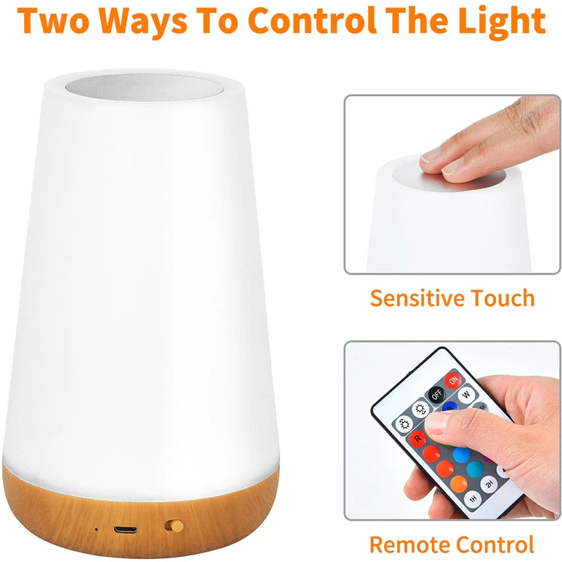 Lampe chevet led tactile 13 couleurs télécommande intensité réglable rechargeable usb socle bois bambou lumière ambiance soirées télévision chambre coucher lecture film environnement écologique renouvelable responsable - lebois-eco.com