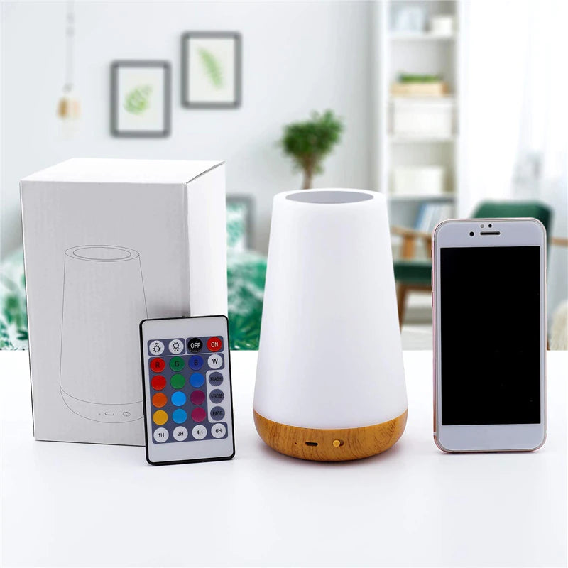 Lampe chevet led tactile 13 couleurs télécommande intensité réglable rechargeable usb socle bois bambou lumière ambiance soirées télévision chambre coucher lecture film environnement écologique renouvelable responsable - lebois-eco.com