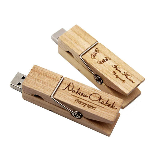 Clé usb 3.0 bois pince à linge clip papier personnalisable logo texte cadeaux promotion entreprise mariage photographe durable - lebois-eco.com