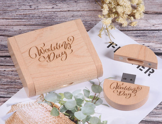 Coffret clé usb bois érable ronde personnalisable gravure laser logo prénom entreprise cadeau photographe anniversaire mariage durable - lebois-eco.com