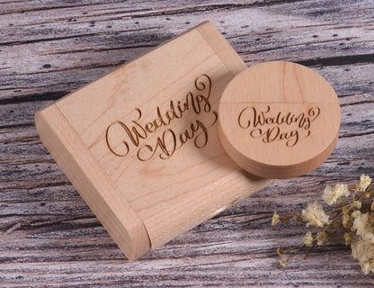 Coffret clé usb bois érable ronde personnalisable gravure laser logo prénom entreprise cadeau photographe anniversaire mariage durable - lebois-eco.com
