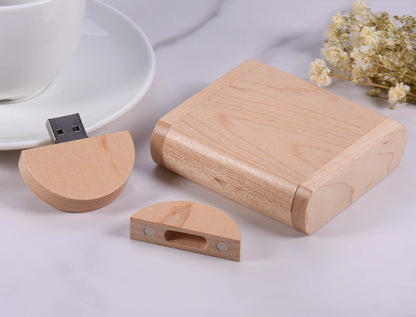 Coffret clé usb bois érable ronde personnalisable gravure laser logo prénom entreprise cadeau photographe anniversaire mariage durable - lebois-eco.com