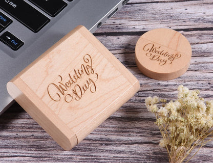 Coffret clé usb bois érable ronde personnalisable gravure laser logo prénom entreprise cadeau photographe anniversaire mariage durable - lebois-eco.com