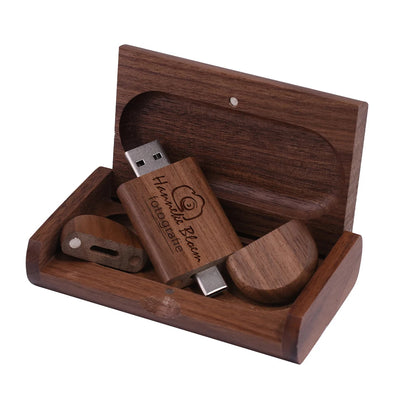 Coffret clé usb bois personnalisable gravure laser 2 en 1 usb 3.0 et type c noyer bambou érable logo prénom entreprise mariage photographe durable - lebois-eco.com