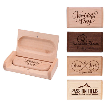Coffret clé usb bois personnalisable gravure laser 2 en 1 usb 3.0 et type c noyer bambou érable logo prénom entreprise mariage photographe durable - lebois-eco.com