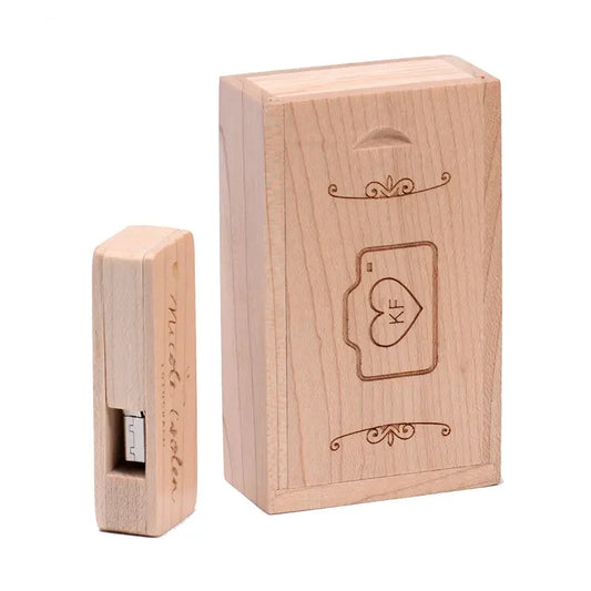 Coffret clé usb bois pliable rectangle noyer érable bambou personnalisable custom logo prénom entreprise cadeau photographe anniversaire mariage durable - lebois-eco.com