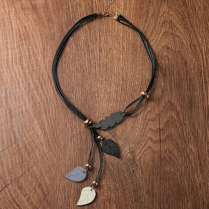 Collier pendentif femme bois coton tressé nature feuillage style bohème cadeau anniversaire mariage événement durable - lebois-eco.com