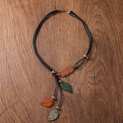 Collier pendentif femme bois coton tressé nature feuillage style bohème cadeau anniversaire mariage événement durable - lebois-eco.com