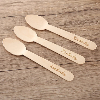 Cuillères fourchettes couverts bois jetables personnalisables logo texte nom prénom repas mariage anniversaire noël événements événementiel écologique - lebois-eco.com