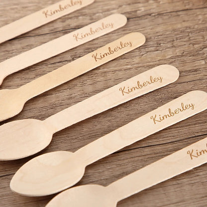 Cuillères fourchettes couverts bois jetables personnalisables logo texte nom prénom repas mariage anniversaire noël événements événementiel écologique - lebois-eco.com