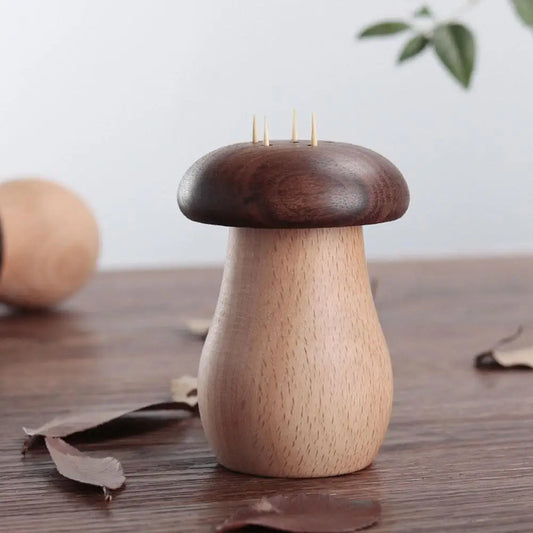 Distributeur porte boîte cure dent bois champignon rigolo décoration art table repas apéritif cuisine sel poivre durable - lebois-eco.com