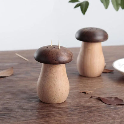 Distributeur porte boîte cure dent bois champignon rigolo décoration art table repas apéritif cuisine sel poivre durable - lebois-eco.com