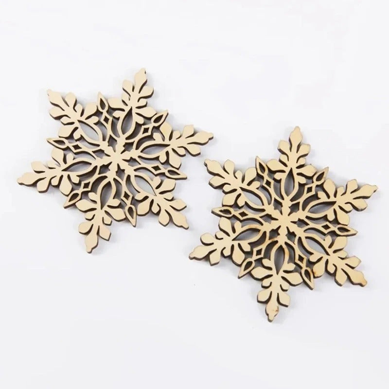 Lot de 10 flocons de Noël en bois – idée cadeau artisanale et décorative pour Noël