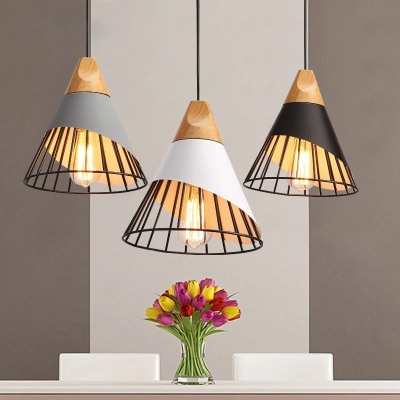 Lampe suspension industrielle bois métal moderne intérieur chambre maison décoration lumière led durable - lebois-eco
