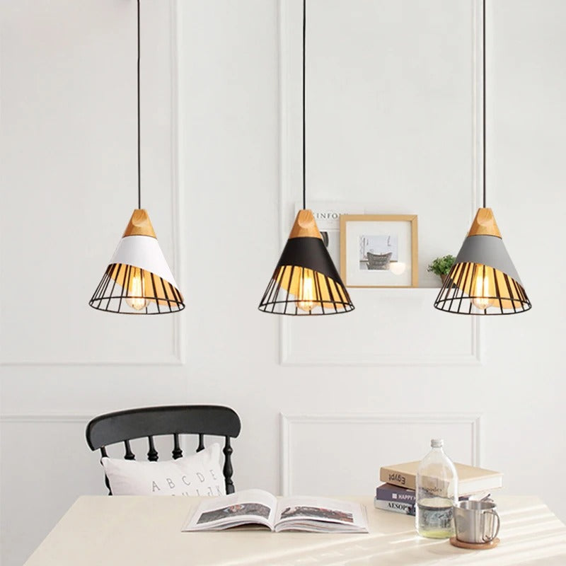 Lampe suspension industrielle bois métal moderne intérieur chambre maison décoration lumière led durable - lebois-eco