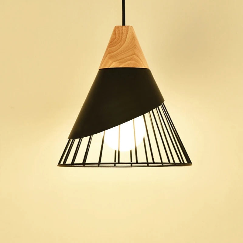 Lampe suspension industrielle bois métal moderne intérieur chambre maison décoration lumière led durable - lebois-eco