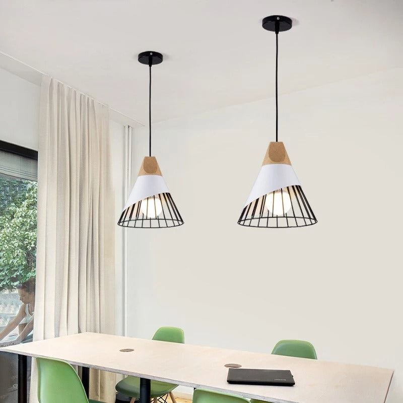 Lampe suspension industrielle bois métal moderne intérieur chambre maison décoration lumière led durable - lebois-eco
