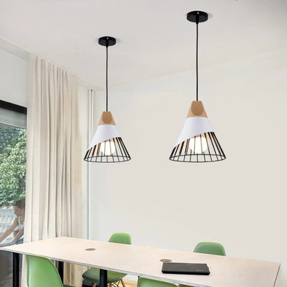 Lampe suspension industrielle bois métal moderne intérieur chambre maison décoration lumière led durable - lebois-eco