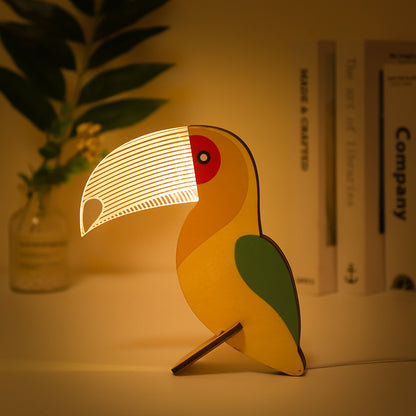 Lampe veilleuse led bois fait main gravure laser animaux pélican toucan baleine chambre enfant bébé cadeau naissance accouchement anniversaire environnement écologie renouvelable responsable - lebois-eco.com