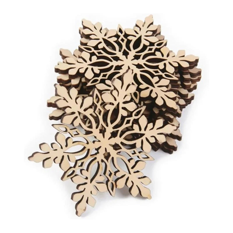 Lot de 10 flocons de neige en bois – décoration de sapin naturelle et harmonieuse