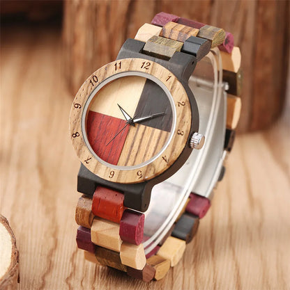 Montre bois bambou quartz unisexe coffret arlequin 4 couleurs cadeau original anniversaire noël mariage tendance intemporel écologique durable - lebois-eco.com