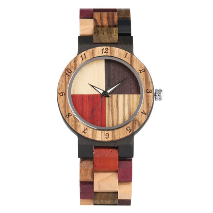 Montre bois bambou quartz unisexe coffret arlequin 4 couleurs cadeau original anniversaire noël mariage tendance intemporel écologique durable - lebois-eco.com