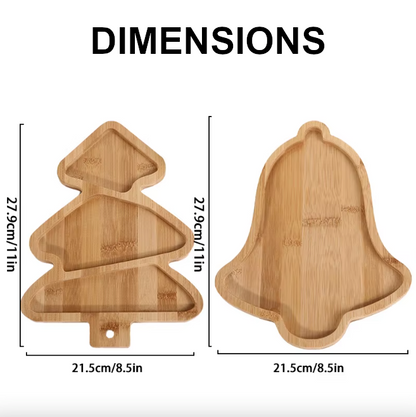 Plateau dressage sapin cloche en bois pour apéritif dessert fêtes Noël bambou spécial fêtes réveillon art de table écologique durable - lebois-eco.com