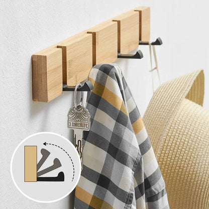 Porte-manteau mural rétractable bois naturel aluminium à fixer aménagement rangement maison entrée salon chambre à coucher écologique durable - lebois-eco.com