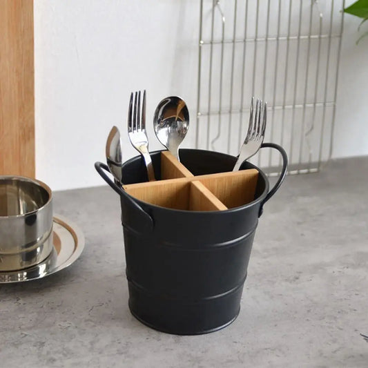 Pot bois bambou acier range ustensile couvert cuillère fourchette couteau cuisine salle de bain maison rangement durable - lebois-eco.com