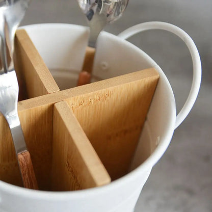 Pot bois bambou acier range ustensile couvert cuillère fourchette couteau cuisine salle de bain maison rangement durable - lebois-eco.com