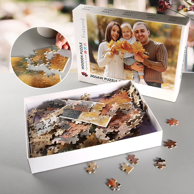 Puzzle personnalisable photo logo dessin peinture carton 300 500 1000 pièces cadeau anniversaire Noël mariage durable - lebois-eco.com