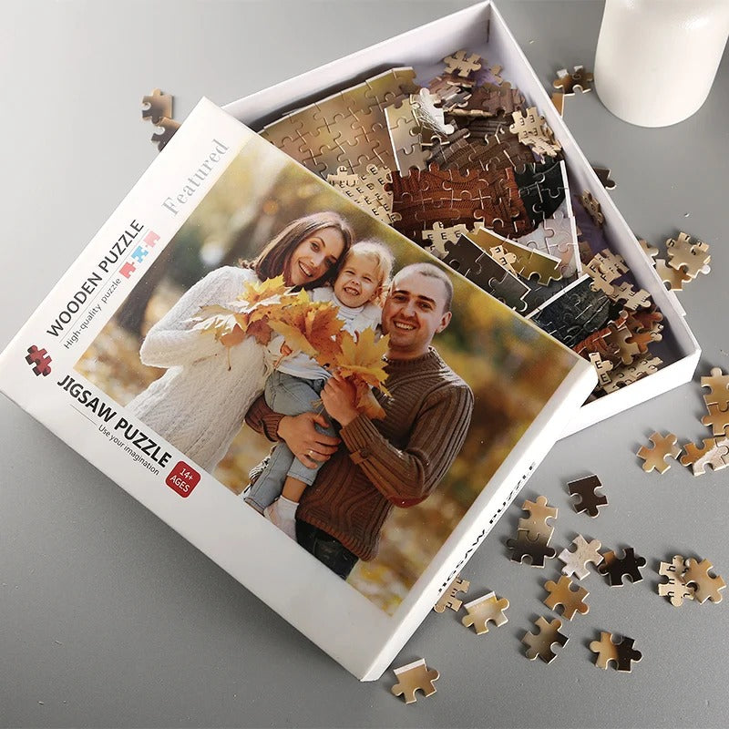 Puzzle personnalisable photo logo dessin peinture carton 300 500 1000 pièces cadeau anniversaire Noël mariage durable - lebois-eco.com