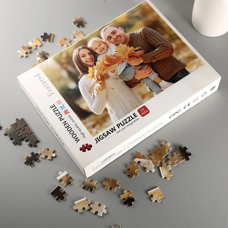 Puzzle personnalisable photo logo dessin peinture carton 300 500 1000 pièces cadeau anniversaire Noël mariage durable - lebois-eco.com