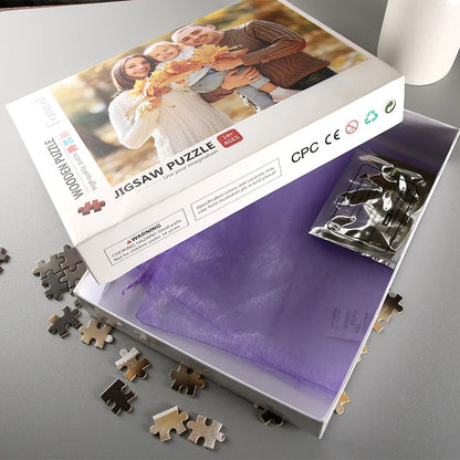 Puzzle personnalisable photo logo dessin peinture carton 300 500 1000 pièces cadeau anniversaire Noël mariage durable - lebois-eco.com