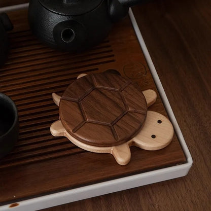 Sous tasse tortue bois 2 pièces détachables aimantées thé café bureau apéritif boisson décoration table maison durable - lebois-eco.com