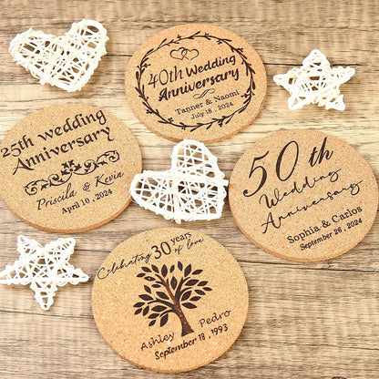 Sous-verre liège personnalisable logo texte pour particuliers professionnels évènement mariage bar restaurant fête anniversaire durable - lebois-eco.com