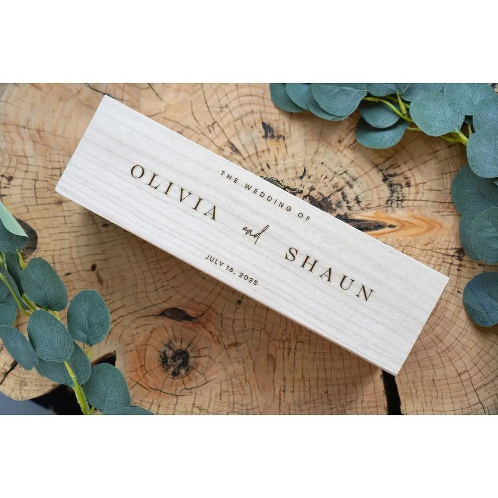 Coffret en bois personnalisé pour bouteille de vin cadeau mariage