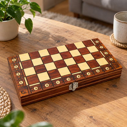 Coffret de jeux en bois 3 en 1 avec échecs, dames et backgammon