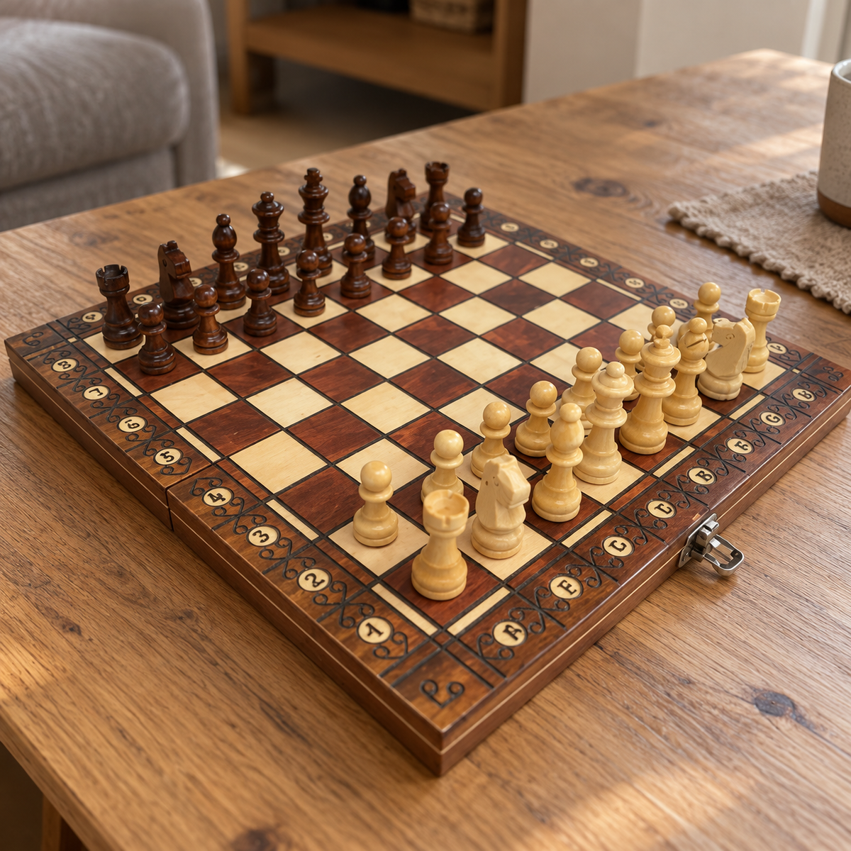 Jeu d'échecs en bois magnétique avec plateau pliable et pièces en bois