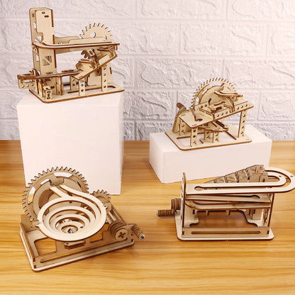 Kit course bille marble à assembler enfant bois recyclable jouet cadeau anniversaire noël modèle ascenseur acitivité jeu création environnement écologique éco-responsable renouvelable