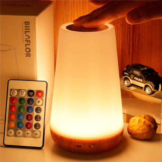 Lampe chevet led tactile 13 couleurs télécommande intensité réglable rechargeable usb socle bois bambou lumière ambiance soirées télévision chambre coucher lecture film environnement écologique renouvelable responsable - lebois-eco.com