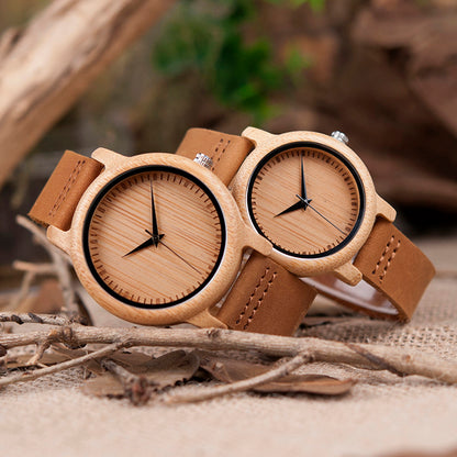 Montre homme femme bambou bracelet cuir véritable quartz miyota chic bijoux naturel environnement écologique responsable renouvelable bois - lebois-eco.com
